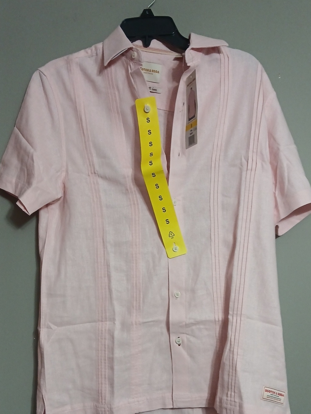 Men's Short-Sleeve Pink Linen Shirt
